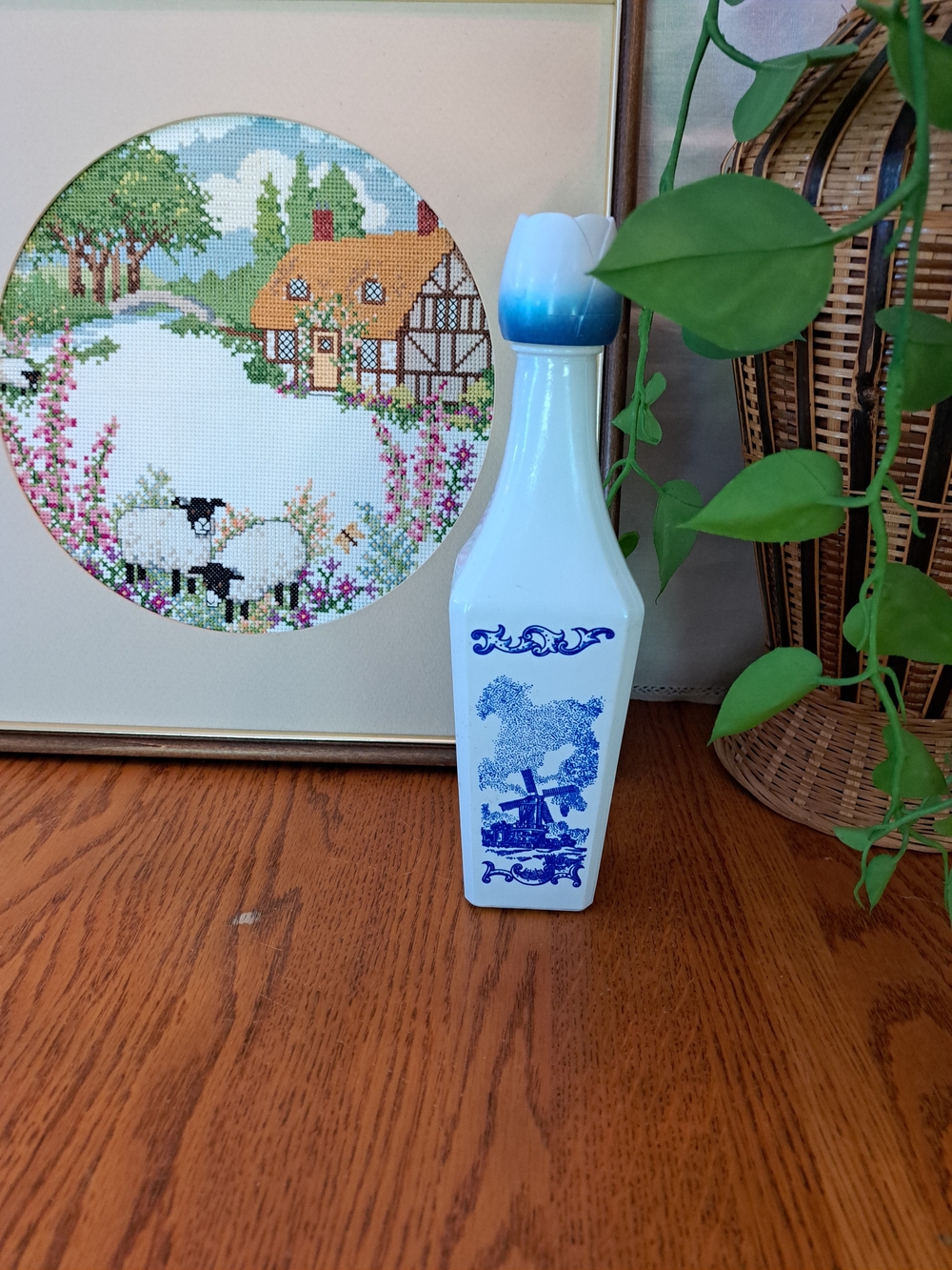 Vintage Vandermint Blue and White Ceramic Decorative Bottle